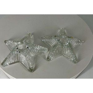 Candle Holders Star Shaped Vintage Ribbed Clear Glass Taper Holder Set of 2